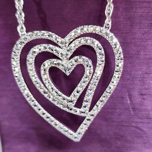 Sterling Silver Triple Heart Marcasite Accent Pendant on 17" Rope Chain Necklace